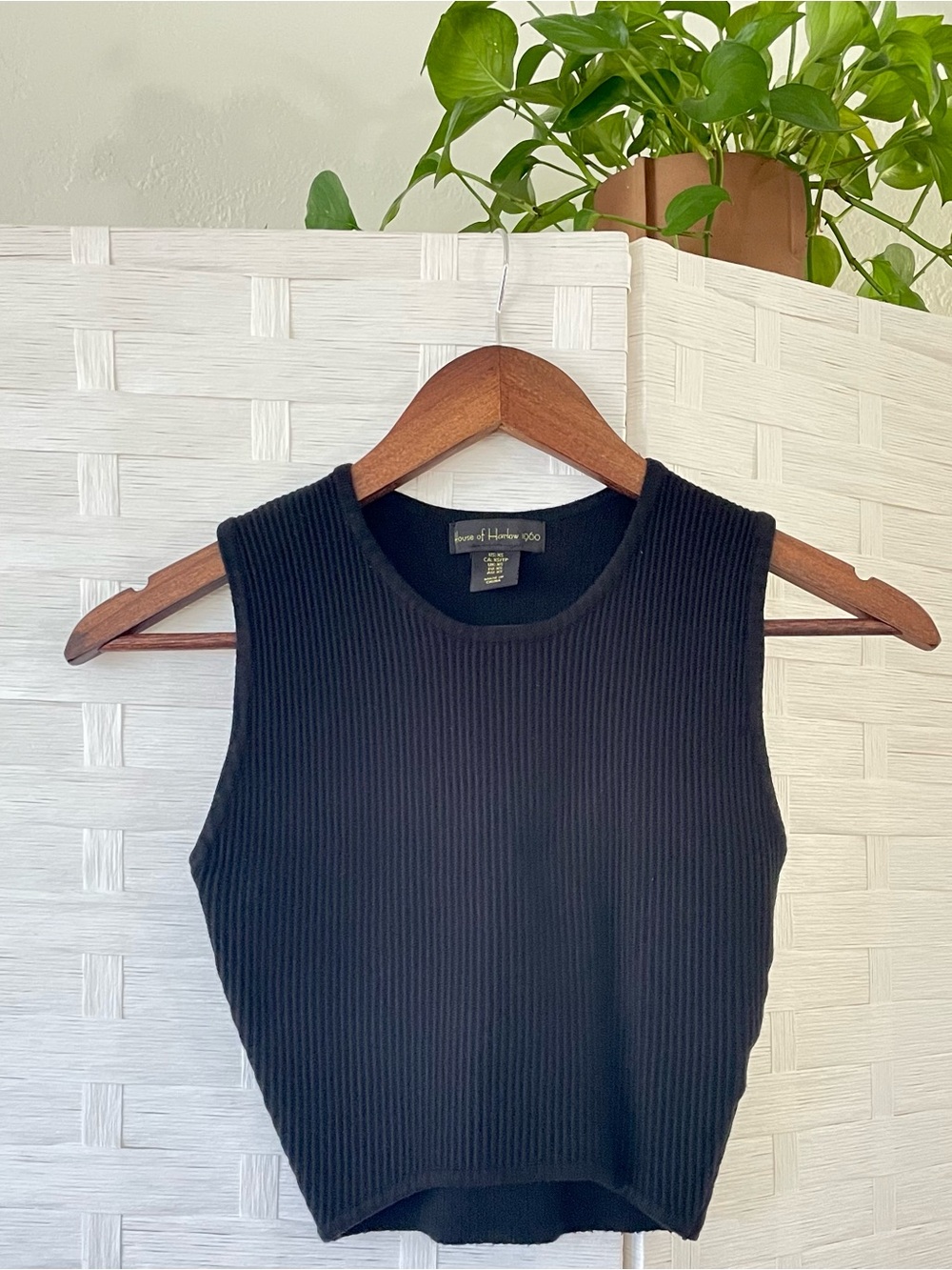 House of Harlow 1960 Black Ribbed Cropped Tank Size XS Casual Basics Minimal